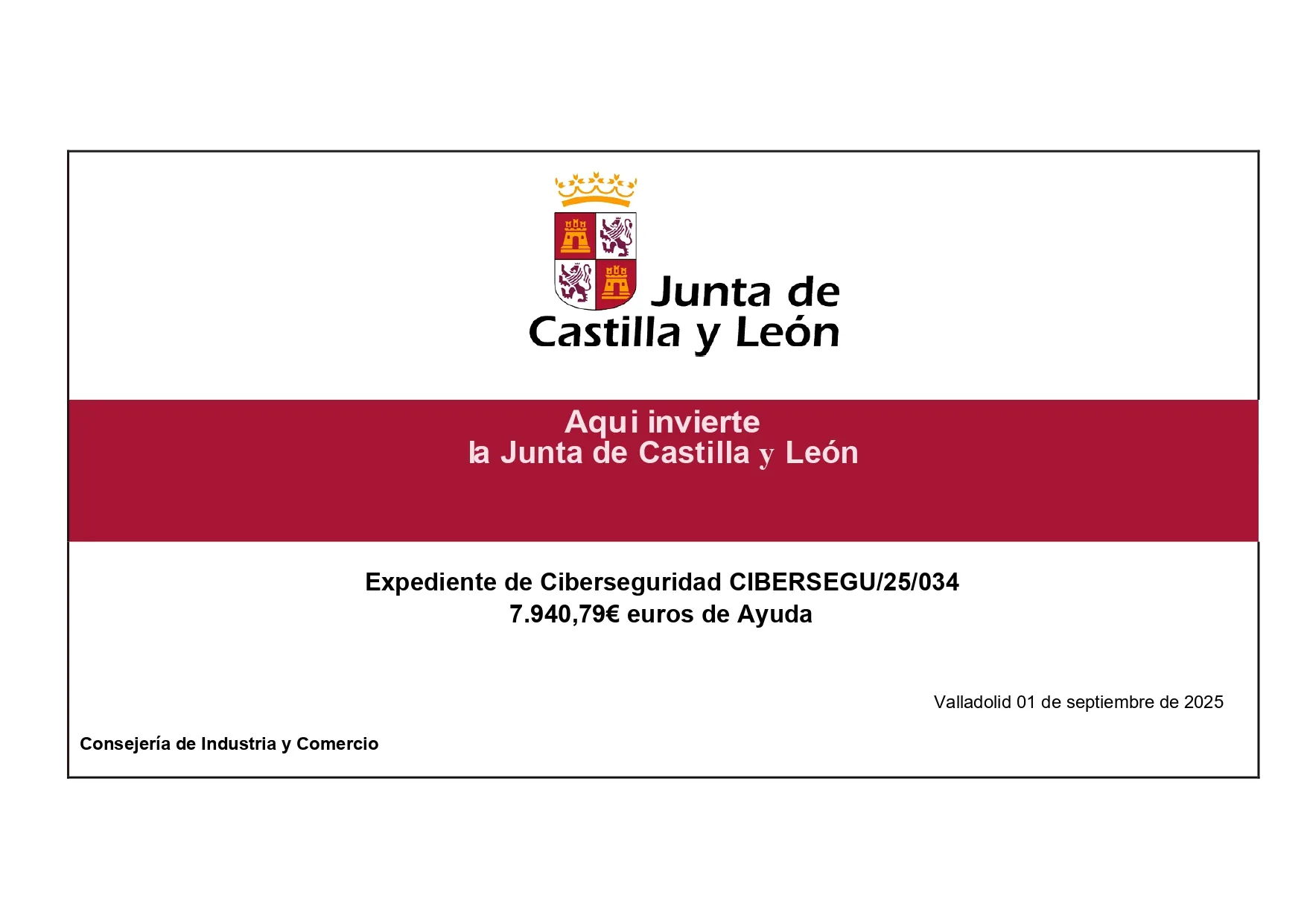 Cofinanciación JCYL ciberseguridad